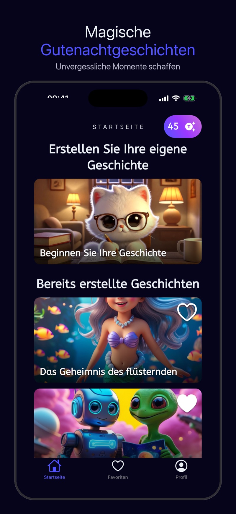 Luna App — Bildschirm zur Geschichtenerstellung
