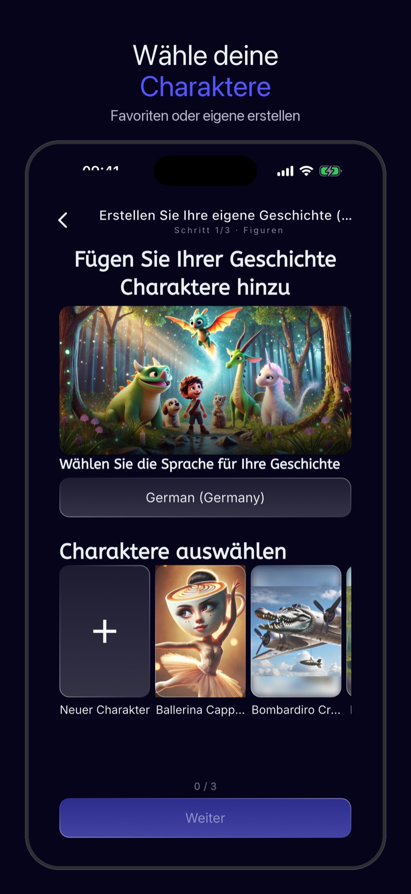 Luna Screenshot — Charakterauswahl