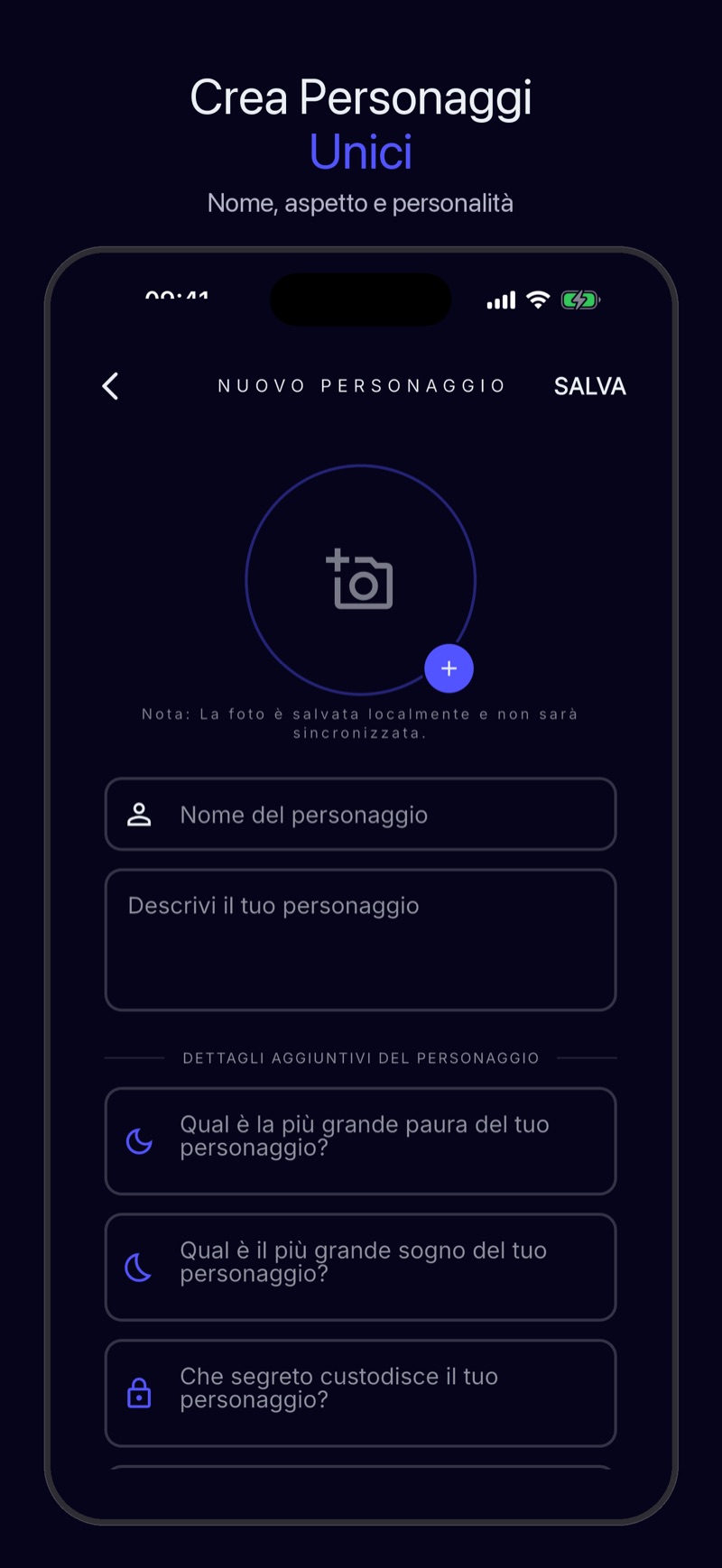 Screenshot Luna — creazione storia