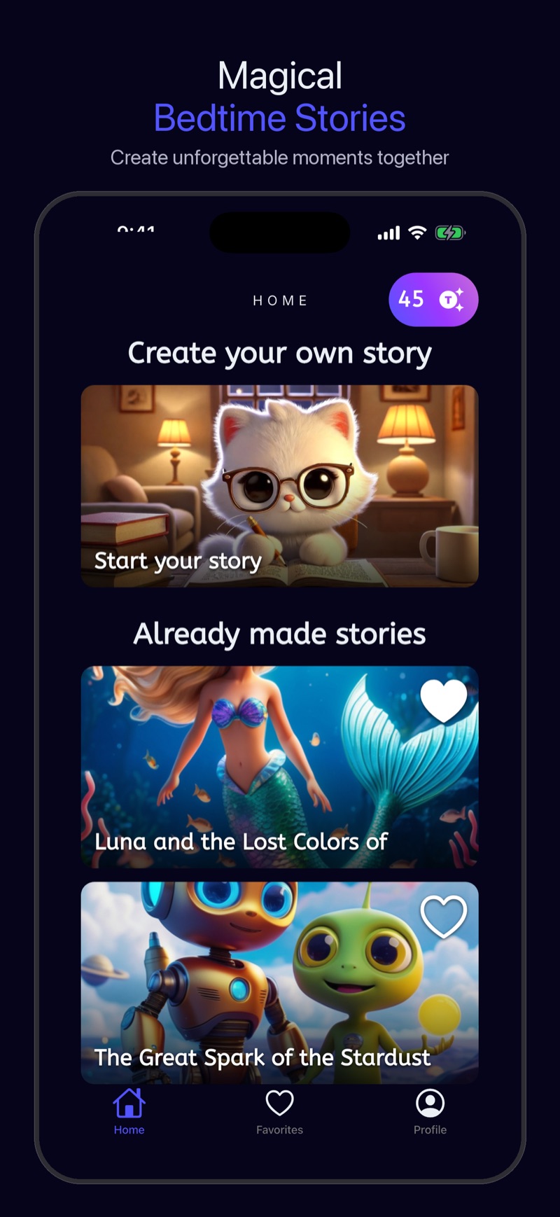 Luna-app — skjerm for å lage historier