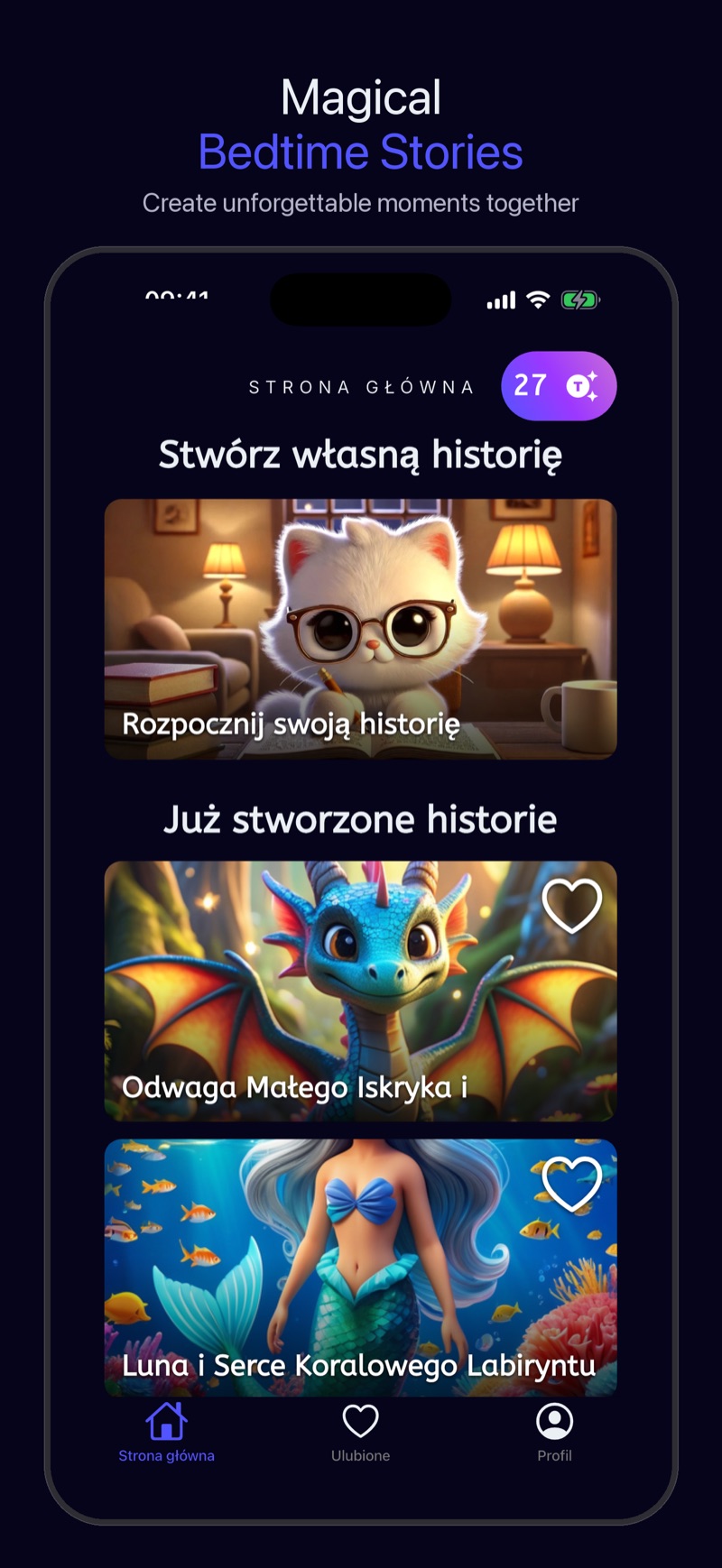 Aplikacja Luna — ekran tworzenia bajki