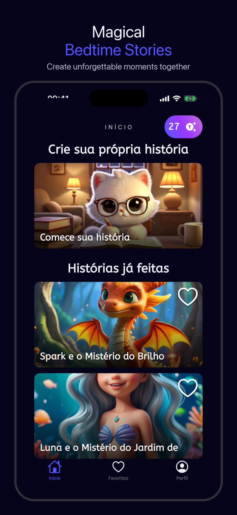 App Luna — tela de criação de história