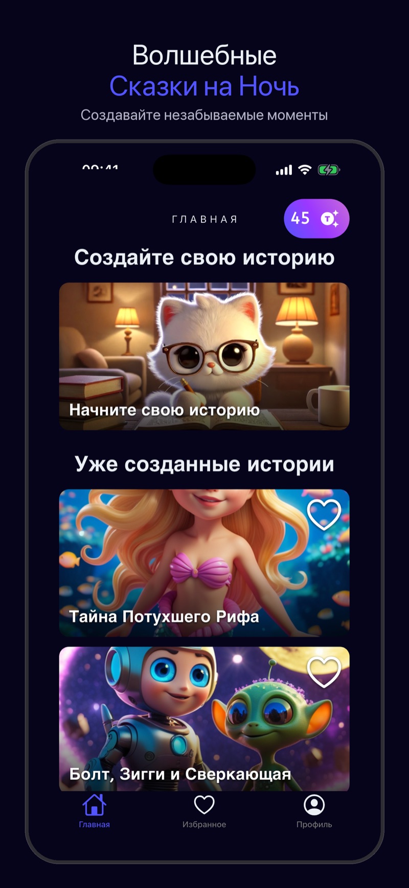 Приложение Luna — экран создания сказки