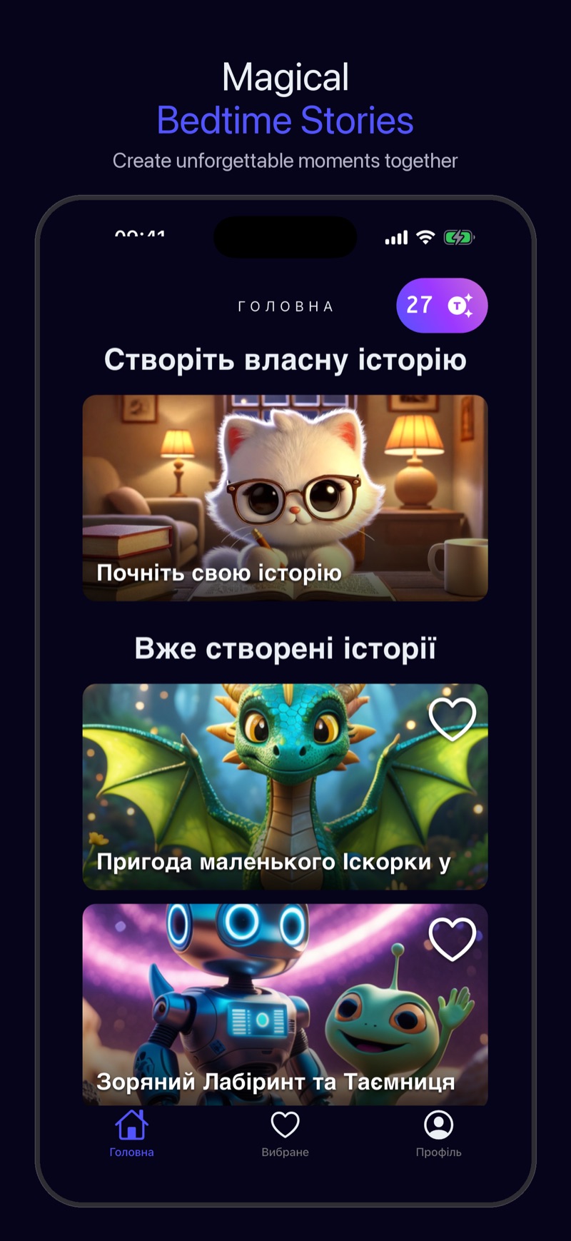 Застосунок Luna — екран створення казки